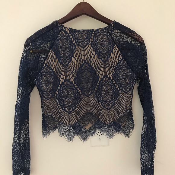 Sexy and cute blue Lace crop top. Like New - Picture 2 of 5